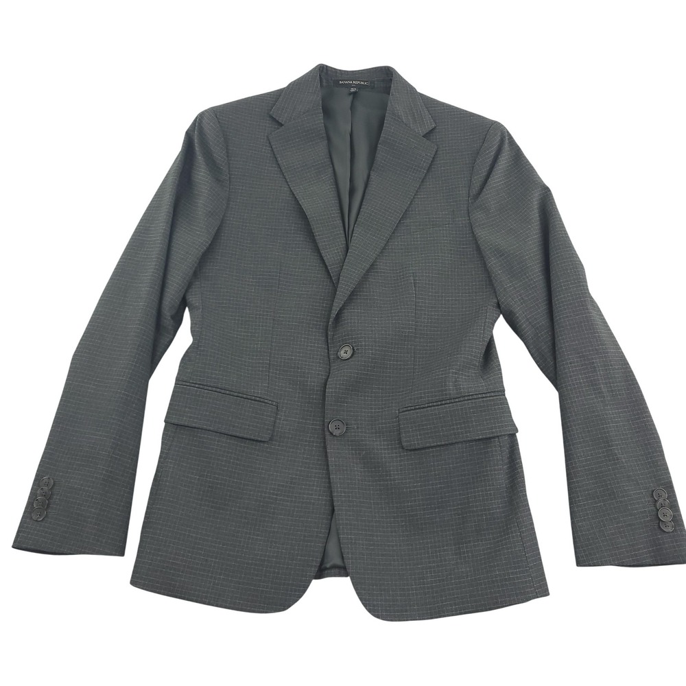 Banana Republic Suit Jacket Mens 36 Gray Check Extra Slim Fit Stretch Blazer